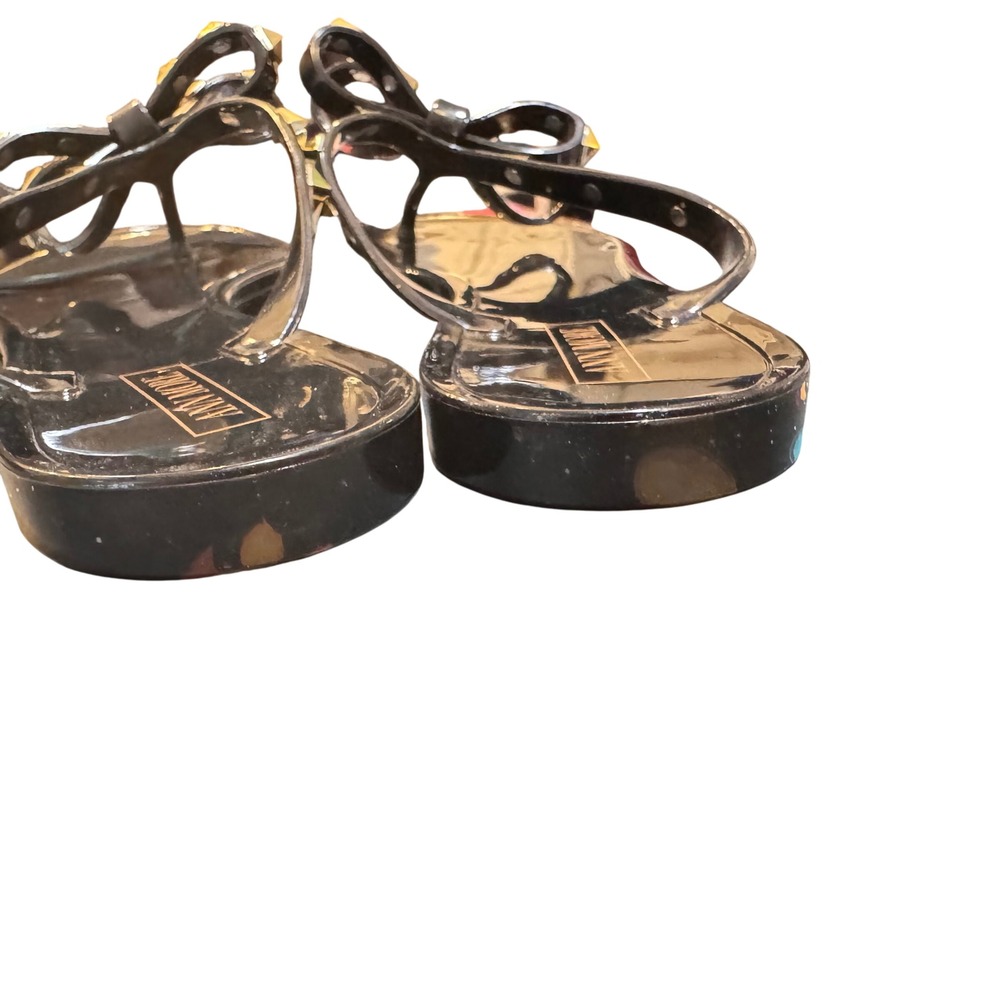 Ann More Studded Bow Thong Sandals Black Jelly Slides‎ Flats 8.5 women's EUC - Picture 4 of 11